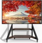 unho Mobile Floor TV Stand with Wheels and Wooden Shelves for 65 to 100 Inch TVs, Holds up to 100kg Max VESA 800x600mm Height Adjustable Heavy Duty Black