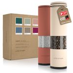 LARS NYSØM Salt and Pepper Mills Set Stainless Steel with Adjustable Ceramic Grinder 2 Pieces I Design Spice Mills Set Manual (Red/Beige)