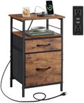 WLIVE Nightstand with Charging Station, End Table with 2 Fabric Drawers for Storage, Small Bedroom Dresser, Bed Side Table, 2 USB Ports and 2 Outlets, Easy Assembly, Rustic Brown