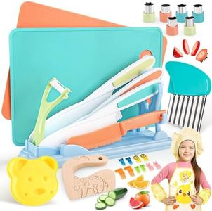 Dreamon Kids Knife Set for Chopping, Mini Chef Knife Set for Kids Kitchen Safety Knives Cooking Set with Knife Holder Birthday for 3 4 5 Years Toddlers Boys Girls