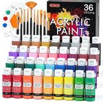 Shuttle Art Acrylic Paint Set, 36 Colours (60ml, 2oz) with 3 Brushes & 1 Palette, Craft painting, Rich Pigments,Non-Toxic for Artists,Beginners and Kids on Rocks, Crafts, Canvas,Wood, Fabric, Ceramic