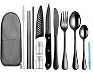 Portable Travel Utensils Set,Reusable Utensils,Travel Camping Cutlery Set,Stainless Steel Flatware Set with Case,Lunch Boxes Workplace Camping School Picnic (Black)