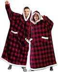 YOULIKE Extra Long Oversized Hoodie - Lengthen Blanket Hoodie Sweatshirt Super Soft Warm Comfortable Oversized Blanket Hoodie for Women Men, Red Plaid, One Size