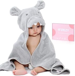 TBEZY Baby Hooded Towel with Unique Animal Design Ultra Soft Thick Cotton Bath Towel for Newborn (Hippo)