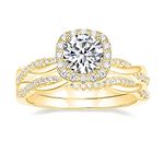 Mameloly 1.2ct Wedding Rings for Women Bridal Rings Sets Round Cut Gold Cubic Zirconia Halo CZ Engagement Rings Twisting Infinity Pave Set Size 7