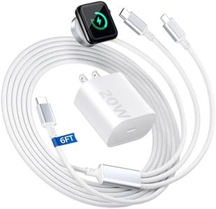 3 in 1 Multi Charging Cable with 20W USB-C Charger Block, 6FT Fast Charging Cord, Compatible with Apple Watch (for Charging), iPhone 17/16/15 Pro Max, iWatch Series 10-1 Ultra, iPad, and AirPods