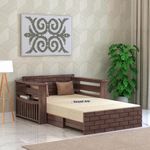 Ganpati Arts Solid Sheesham Wood 2 Seater Sofa Cum Italian Bed with Headboard and Mini Storage for Home Office Living Room Wooden Sofa Furniture (Walnut Finish)