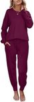 Ekouaer Women's 2 Piece Lounge Set Long Sleeve Knit Pajamas Sweatsuit Jogger Pant Outfits With Pockets,Dark Red,Small