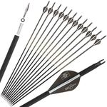 30" Pure Carbon Arrows Archery Practice Hunting Arrows Spine 300 350 400 500 600 Targeting Practice Arrows with Removable Tips for Compound & Recurve & Long Bow 6/12 Pcs