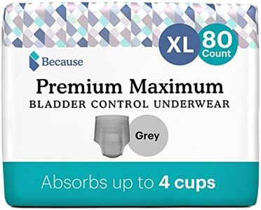 Because Premium Maximum Incontinence Underwear for Men - Heavy Bladder Leak Protection, Ideal for Overnight Leakage, Sleek, Invisible Fit, Grey, XLarge - Absorbs 4 Cups - 80 Count (4 Packs of 20)