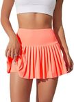 Milumia Women's Golf Skirt High Waist Pleated Mini Tennis Skirt Athletic Skort with Pocket Coral Orange Small