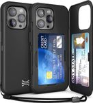 TORU CX Slim for iPhone 15 Pro Case Wallet | Protective Shockproof Heavy Duty Cover with Hidden Card Holder & Card Slot | Mirror & Wrist Strap Included - Black