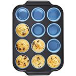 BRONYPRO Silicone Muffin Pan with Metal Frame, Egg Bite Maker Silicone Molds for Baking, Cupcake Pans 12 Regular Size, Muffin Tins Easy to Pop Nonstick Non Toxic Bakeware for Oven,Blue