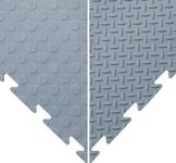 BiGDUG Garage Interlocking Vinyl Floor Tile Packs - 47 x 47cm - 1.2cm Thick - Non Slip Home Gym Workout Workshop Flooring - Durable Easy Lay (60 Grey Studded Tiles)…