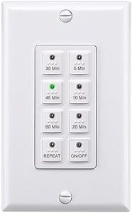 BN-LINK Countdown Digital in-Wall Timer Switch with Push Button 5-10-20-30-45-60mins, for Bathroom Fan,in-Wall Light Timer, Neutral Required, Wall Plate Included, White