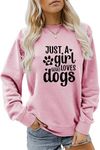 GIKHOUE Women's Sweatshirt Just A Girl Who Loves Dogs Long Sleeve Crew Neck Graphic Pullover Dog Mom Parents Casual Top Shirt, Pink, X-Large