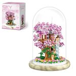 Insgen Toy Building Set Cherry Blossom Bonsai Tree House Building Set for Adults, 1382 Pcs Micro-Particle Ideas Sakura Tree Bricks Blocks kit Complete with String Lights, Dust Cover, and Wooden Base