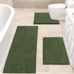 Upgrade Extra Large Oliver Green Bathroom Rug Set 3 Pieces Ultra Soft, Thick Absorbent Bath Mats, Non Slip Chenille Toilet Mat for Bathroom, Bedroom, Kitchen