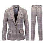 MODFUL Women Suits Formal 2-Piece Plaid Trouser Suit Smart Office Classic Suit for Ladies UK (Grey, M)