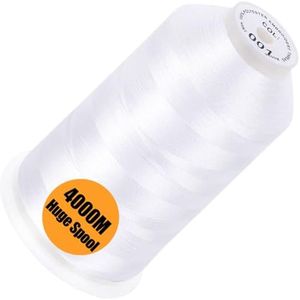 New brothread - Single Huge Spool 4000M/Each Polyester Machine Embroidery Thread 40WT for Commercial and Domestic Machines - White