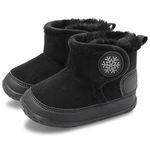 JIASUQI Baby Winter Booties Boys Girls Toddler Ankle Snow Boots with Faux Fur Lined Kid Warm House Slippers Shoes for Indoor Outdoor Walking(Black,0-6Months)