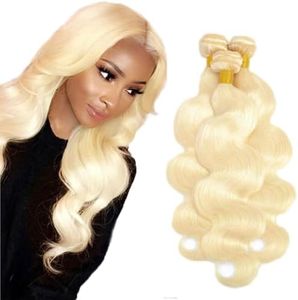 Blonde Bundles Human Hair 613 Body Wave Bundles Brazilian Unprocessed Virgin Human Hair 3 Bundles 14 16 18 Inch Honey Blonde Bundles Double Weft Hair Weave for Women 613 Bundles