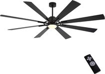 WINGBO 80" DC Ceiling Fan with Lights and 3 Downrods, Matte Black Ceiling Fan, 8 Plywood Blades, 6-Speed Reversible DC Motor, Large Ceiling Fans for Kitchen Bedroom Living Room