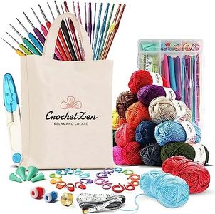Crochet Kits for Beginners Adults - Beginners Crochet Kit for Adults & Kids - 73 Pcs Crochet Set - Knitting Starter Kit Includes Ergonomic Crochet Hooks Sets, Yarn, Crochet Bag & More