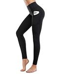 CAMBIVO Leggings for Women High Waisted Yoga Pants with Pockets Tummy Control Workout Running Sports Black Leggings