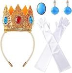 Women Princess Costume Accessories Crown Earrings Gloves Brooch Halloween Dress Up Birthday Cosplay Party Supplies for Peach