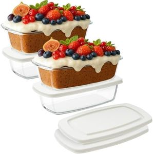 Navaris 4x Plat à Four - Recipient Rectangulaire en Verre avec Couvercle - Moule a Gateau Cake et Pain - Contenant Polyvalent - Préparation des Repas et Conservation des Plats Cuisinés