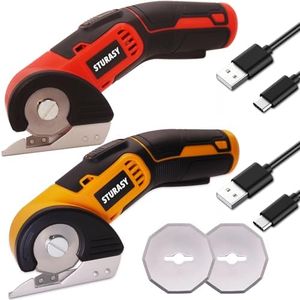 Sturasy Cordless Electric Scissors, Power Cardboard Cutter with Safety Lock Red and Orange Bundle