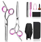 Hairdressing Scissors Thinning Scissor Set, Hair Dressing Sizzors Kit Hair Cutting Scissors Set, Professional 10 Pcs Barber Kit Haircut Scissor Hair Thinning Scissors Hairdresser Shears for Women Pink