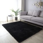 Area Rug 8'x10' Carpet Black Soft Fluffy for Bedrooms, Living Room, Lounge, Boys Room, Girls Room, Play Room Modern Home Decor Non-Slip