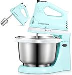 2 in 1 Hand Mixers Kitchen Electric Stand mixer with bowl 3 Quart, electric mixer handheld for Everyday Use, Dough Hooks & Mixer Beaters for Frosting, Meringues & More (Aqua)