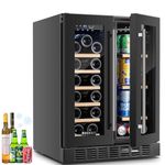 BODEGACOOLER Wine and Beverage Refrigerator, 24 Inch Dual Zone Beveage Fridge, Freestanding Wine Fridge, Under Counter Beverage Cooler With Glass Door with LED Light for Bar,Home Use,Club,Kitchen