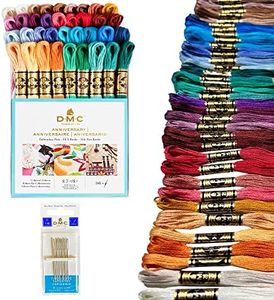 DMC Embroidery Floss, Anniversary Collection Pack. 36 Colors Cotton Embroidery Thread Bundle with Hand Embroidery Needle Size 18. Premium Cross Stitch String Set. Yarn Kit, DMC Mouline Threads.