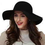 ASSQI Women's Foldable Wide Brim Retro Fedora Floppy Felt Bowler Hat Black