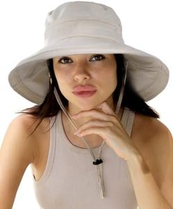 Sun Hats for Women Gardening Hat Wide Brim Ponytail Beach Sun Protection Breathable Cotton Summer Hat with Fold-Up Brim Beige