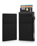 YESIIW Card Holder Pop up Credit Card Wallet with RFID Blocking Minimalist Slim Metal Smart Wallets for Men, 2 Money Pocket Hold 1-7 Cards, Small Wallet Mens Gift (Black)