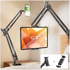 LISEN Tablet Stand Phone Holder iPad Holder for Desk Mount[Ultra Sturdy] 2 Clamps Kindle Holder for Bed Gooseneck Phone Tablet Holder Mount Phone Stand fits iPhone 15 Pro iPad Kindle 4-13" Device