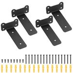 Heavy Duty Floating Shelf Brackets, 4 Pcs 5 Inch Heavy Duty Shelf Brackets for Shelves Support Brackets Wall Mounted, Scaffold Board Shelf Bracket, Black Metal L Bracket, Cat Ear Style Brackets