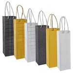 6 Pack Foiled Glitter Wine Bottle Gift Bags with Satin Rope Handles, Silver, Black, Gold, 9.6 x 35.5 x 8.3 cm