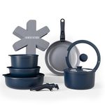 Country Kitchen Cookware Set with Removable Handle, Oven & RV Safe Pots and Pans Set, Denim, Original