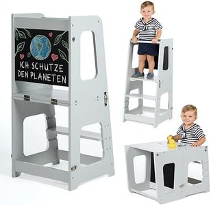 KYWAI® Montessori Lernturm ab 1 Jahr Klappbar Groß– 2-in-1 Premium Learning Tower & Tisch – Lernturm klappbar, Nachhaltiges Unternehmen, höhenverstellbare Stufe, Innovatives (grau)
