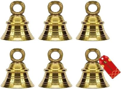 UAPAN Brass Decorative Hanging Bell for Festival Home Temple Decoration with J Hook (Pack of 6, 2 Inch)