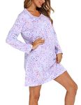 ENJOYNIGHT Women's Cotton Nightshirs Long Sleeve Print Nightgown Casual Sleep Dress(Medium, Purple)