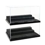 AELS 3-Level Acrylic Display Case, Set of 2, Dustproof Showcase for Collection Bricks Blocks Toys Models Minifigures Building, Clear, Removable (Black)