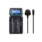 Protected 21700 Battery Charger XTAR New X2 Charger 2-Bay 18650 Charger with AC and USB input LCD Screen for 3.6V/3.7V 14500-26650 Li-ion Batteries 1.2V Ni-MH and Ni-CD Rechargeable Battery