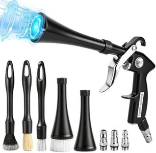 Car Detailing Air Cleaning Gun - High Pressure Dry Blower Cleaner with 2 Nozzles 3 Brushes 3 Connectors, Ergonomic Air Duster Tool for Auto Interior Cleaning, Works with Air Compressor